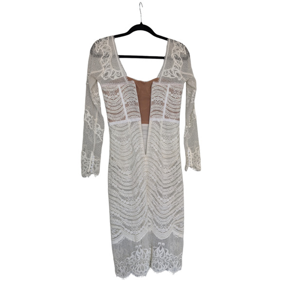 Jonathan Simkhai XS 2 Bustier Mixed Lace Overlay Lined Bodysuit White Midi Dress - Picture 11 of 15
